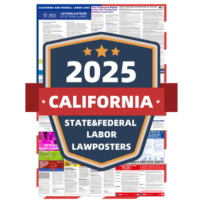 2025 California State and Federal Labor Laws Poster - English Version - OSHA Workplace Compliant - UV Waterproof Laminated 24" x 36" - Mandatory Regulations Posting for Employees (Folded)