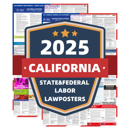 2025 California State and Federal Labor Laws Poster - English & Spanish Combo Pack - OSHA Workplace Compliant - UV Waterproof Laminated 24" x 36" - Mandatory Regulations Posting for Employees (Folded)